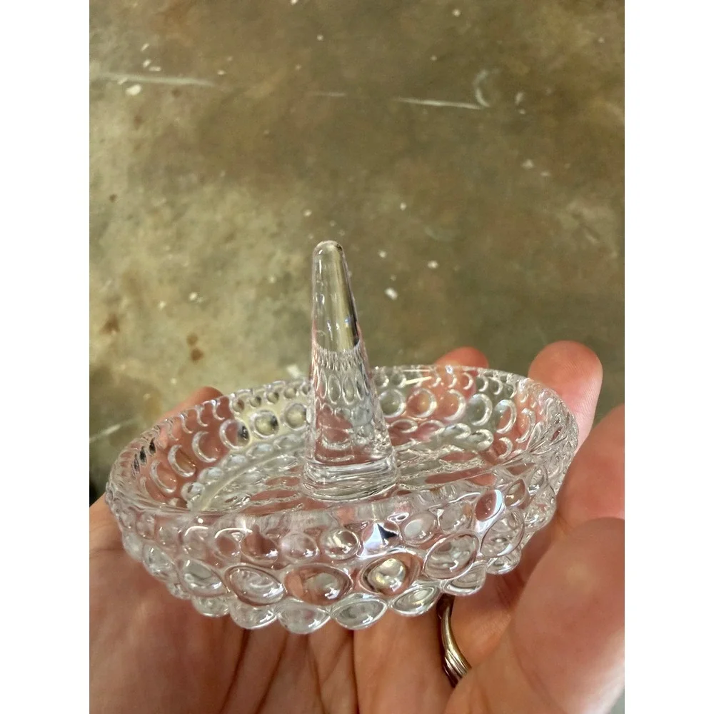 Studio Crystal by Studio Silversmiths Clear Glass Hobnail Ring Holder Dish